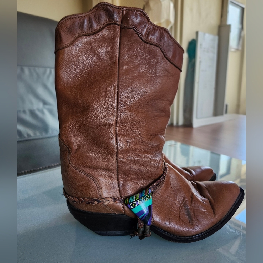 Vintage Retro '70s  Western Boho Coastal Cowgirl Leather Festival Boots Sz 7.5